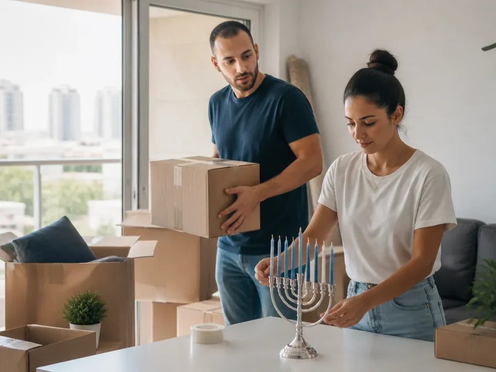 חנוכייה ליד קרטוני הובלה - מעבר דירה בחנוכה
