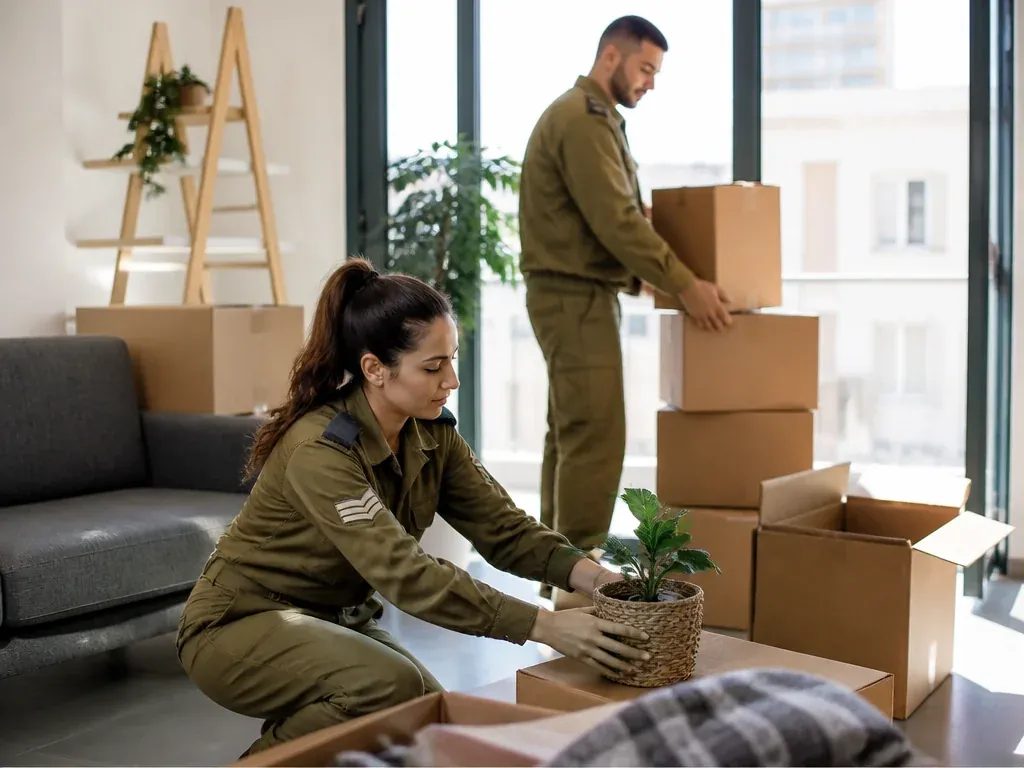 משרת קבע עם משפחתו ליד משאית הובלה - הטבות הובלה לצבא