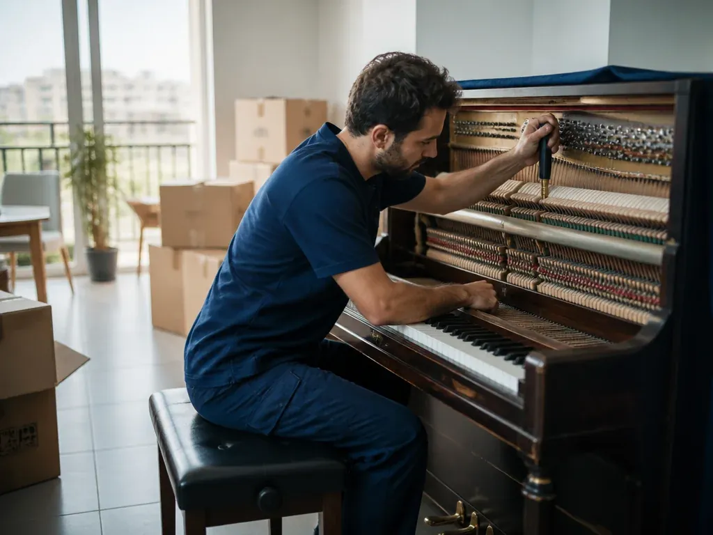 מכוון פסנתר מקצועי מכוון פסנתר כנף בסלון לאחר הובלה