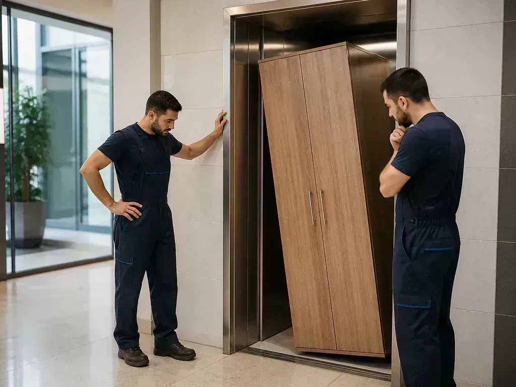 מעלית קטנה בבניין מגורים ישן שדלת ארון לא נכנסת אליה